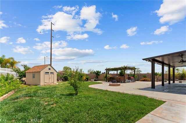 1600 Liv Ct, Redlands, CA 92374 - view of yard with a patio, a pergola, and a ceiling fan