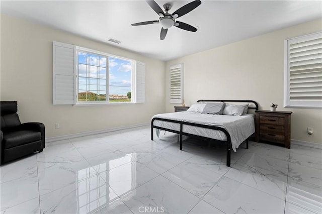 1600 Liv Ct, Redlands, CA 92374 - bedroom featuring marble look tiles, baseboards, and a ceiling fan