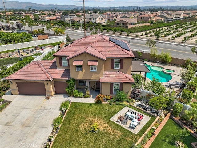 1600 Liv Ct, Redlands, CA 92374 - aerial perspective of suburban area featuring a pool area