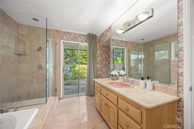 738 Hampton Rd, Arcadia, CA 91006 - bathroom featuring vanity, a shower stall, a bath, and tile patterned floors