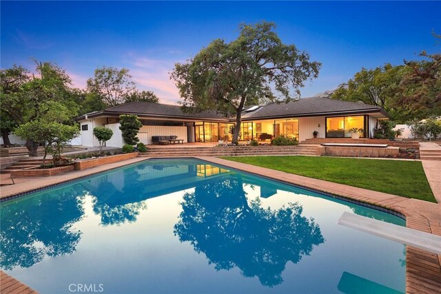 738 Hampton Rd, Arcadia, CA 91006 - swimming pool featuring a yard, a patio, and a diving board