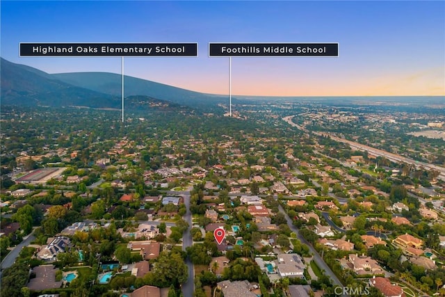 738 Hampton Rd, Arcadia, CA 91006 - aerial overview of property's location featuring mountains and nearby suburban area
