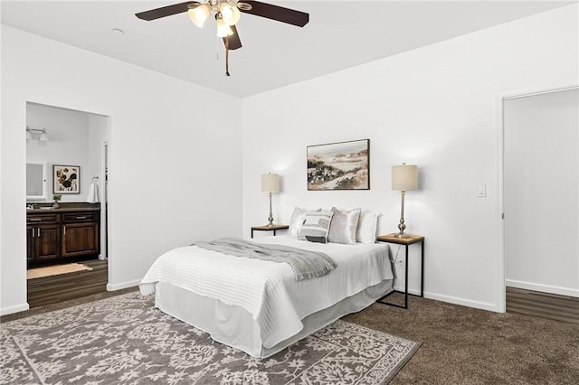 5972 Peck Ln, Paradise, CA 95969 - carpeted bedroom featuring ensuite bath and ceiling fan