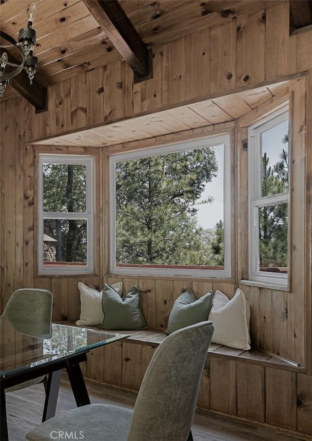 27947 St Bernard Ln, Lake Arrowhead, CA 92352 - sunroom / solarium featuring beamed ceiling