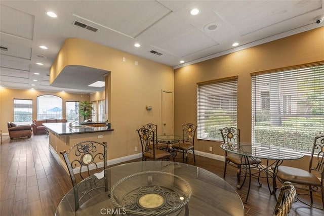2400 San Gabriel Way Unit 205, Corona, CA 92882 - dining space with wood finished floors, baseboards, and recessed lighting