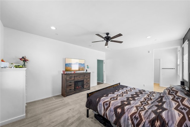 1372 Bello Pl, San Jacinto, CA 92582 - bedroom featuring light colored carpet, recessed lighting, a ceiling fan, and baseboards