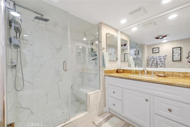 6309 Via Colinita, Rancho Palos Verdes, CA 90275 - full bathroom featuring a marble finish shower, vanity, and recessed lighting