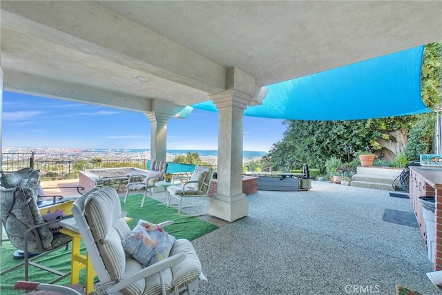 6309 Via Colinita, Rancho Palos Verdes, CA 90275 - view of patio featuring a hot tub and an outdoor living space with a fire pit
