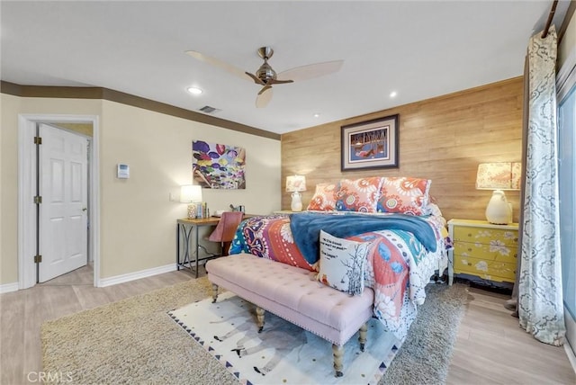6309 Via Colinita, Rancho Palos Verdes, CA 90275 - bedroom featuring wood walls, wood finished floors, baseboards, recessed lighting, and ceiling fan