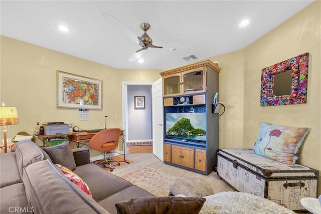 6309 Via Colinita, Rancho Palos Verdes, CA 90275 - living area with ceiling fan, light wood-type flooring, recessed lighting, and baseboards