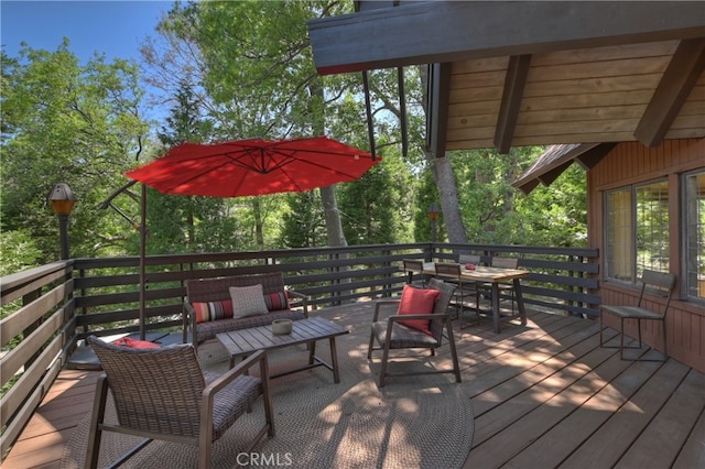 27280 Peninsula Dr, Lake Arrowhead, CA 92352 - wooden deck featuring outdoor dining space