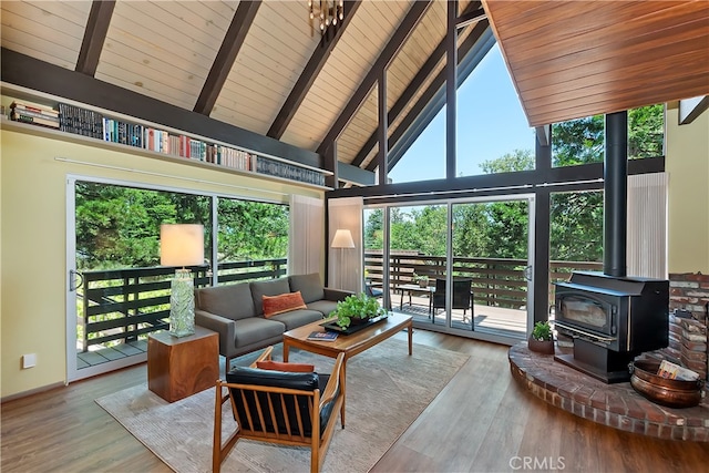 27280 Peninsula Dr, Lake Arrowhead, CA 92352 - sunroom / solarium with a wood stove