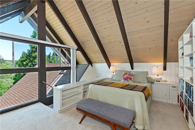 27280 Peninsula Dr, Lake Arrowhead, CA 92352 - bedroom with light colored carpet and wooden ceiling