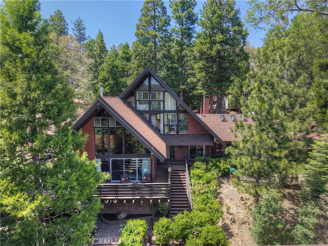 27280 Peninsula Dr, Lake Arrowhead, CA 92352 - rear view of property with stairway