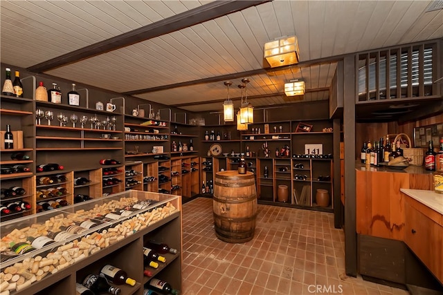 27280 Peninsula Dr, Lake Arrowhead, CA 92352 - wine room featuring wood ceiling and tile patterned flooring
