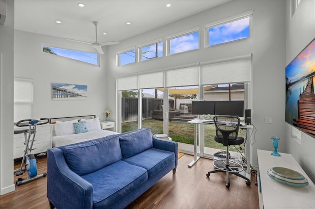 1918 S Freeman St, Oceanside, CA 92054 - bedroom featuring wood finished floors, recessed lighting, and a high ceiling