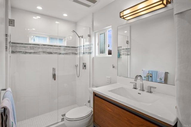 1918 S Freeman St, Oceanside, CA 92054 - bathroom featuring vanity, plenty of natural light, a shower stall, and recessed lighting