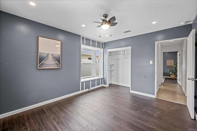 1918 S Freeman St, Oceanside, CA 92054 - unfurnished bedroom featuring wood finished floors, recessed lighting, a closet, and a ceiling fan