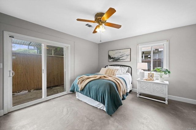 1918 S Freeman St, Oceanside, CA 92054 - bedroom featuring access to exterior, a ceiling fan, and concrete flooring