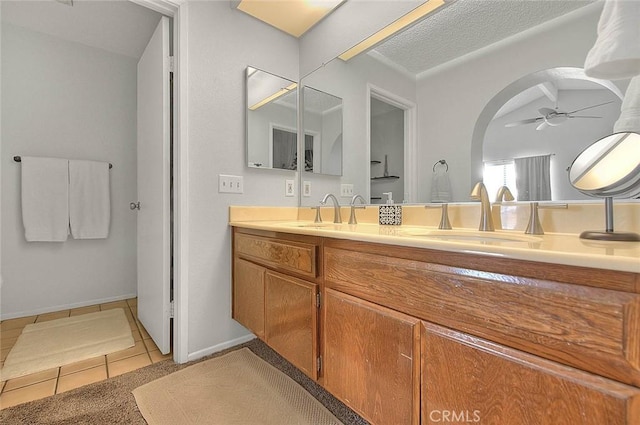 22784 Wren St, Grand Terrace, CA 92313 - full bathroom featuring ceiling fan, double vanity, tile patterned flooring, and baseboards