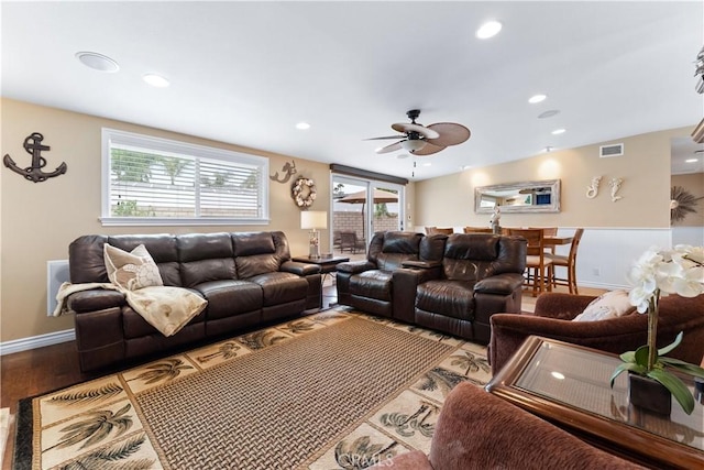 249 Loyola Rd, Costa Mesa, CA 92626 - living area with baseboards, ceiling fan, recessed lighting, and wood finished floors