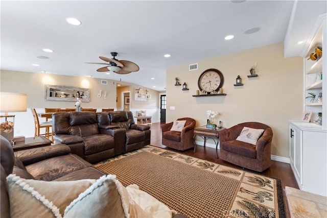 249 Loyola Rd, Costa Mesa, CA 92626 - living area featuring ceiling fan, wood finished floors, and recessed lighting