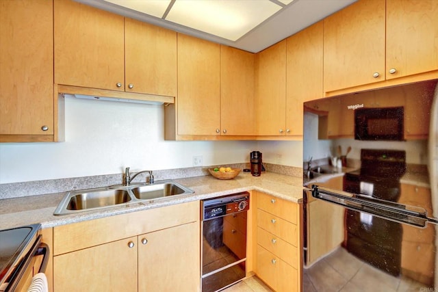 1616 Circa Del Lago Unit C206, San Marcos, CA 92078 - kitchen featuring black appliances, a sink, light countertops, light tile patterned floors, and light brown cabinets