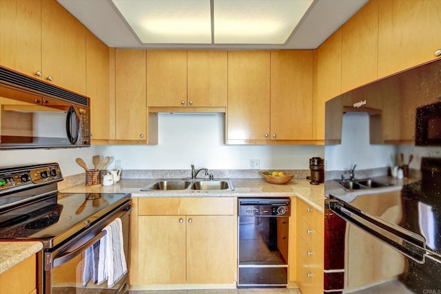 1616 Circa Del Lago Unit C206, San Marcos, CA 92078 - kitchen with black appliances, a sink, light countertops, and light brown cabinets
