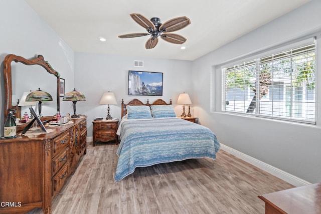 1350 Elder St, Oxnard, CA 93036 - bedroom with light wood-style flooring, recessed lighting, and ceiling fan