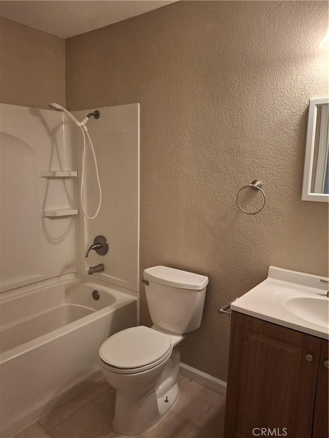 1260 Mirage Dr, Barstow, CA 92311 - full bath featuring vanity, shower / bath combination, toilet, and tile patterned flooring