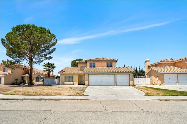 3065 Sabre St, Rosamond, CA 93560 - view of front of house featuring stucco siding, concrete driveway, an attached garage, and a tile roof