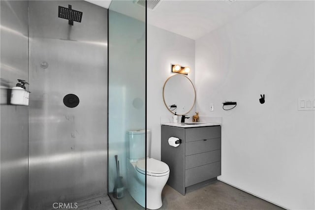 64177 Sullivan Rd, Joshua Tree, CA 92252 - bathroom featuring vanity, a shower, finished concrete floors, and toilet