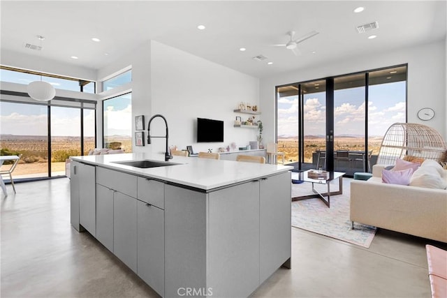 64177 Sullivan Rd, Joshua Tree, CA 92252 - kitchen with a sink, finished concrete floors, open floor plan, and recessed lighting