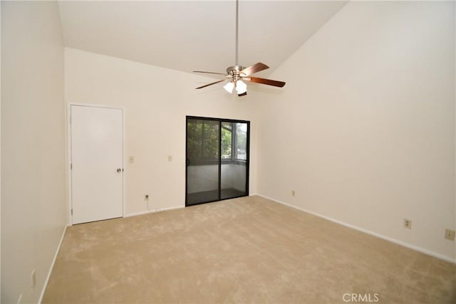 1069 Donahue St, San Diego, CA 92110 - empty room with light colored carpet, a ceiling fan, and lofted ceiling