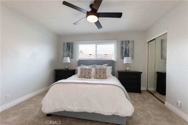 19847 Coventry Ln, Huntington Beach, CA 92646 - bedroom featuring light colored carpet, a closet, and a ceiling fan