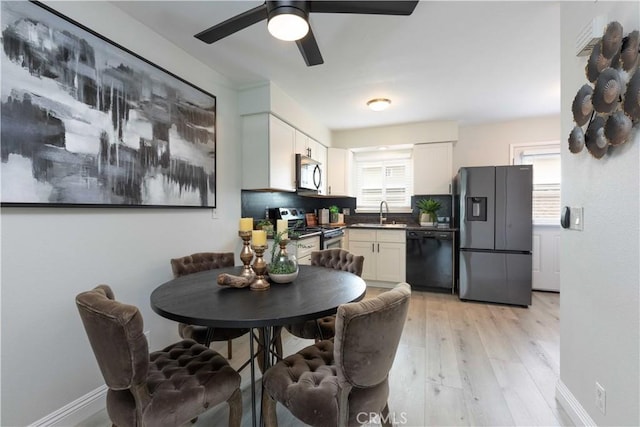 19847 Coventry Ln, Huntington Beach, CA 92646 - dining space with light wood-type flooring and a ceiling fan