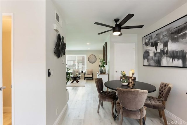 19847 Coventry Ln, Huntington Beach, CA 92646 - dining space with light wood-style flooring, a ceiling fan, and recessed lighting