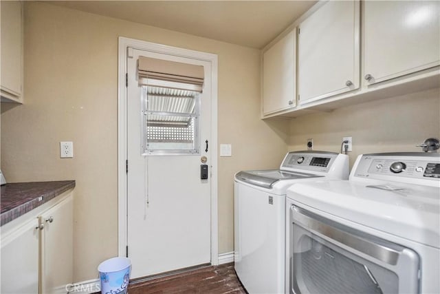 20905 Running Branch Rd, Diamond Bar, CA 91765 - washroom with cabinet space, washer and clothes dryer, dark wood-type flooring, and baseboards