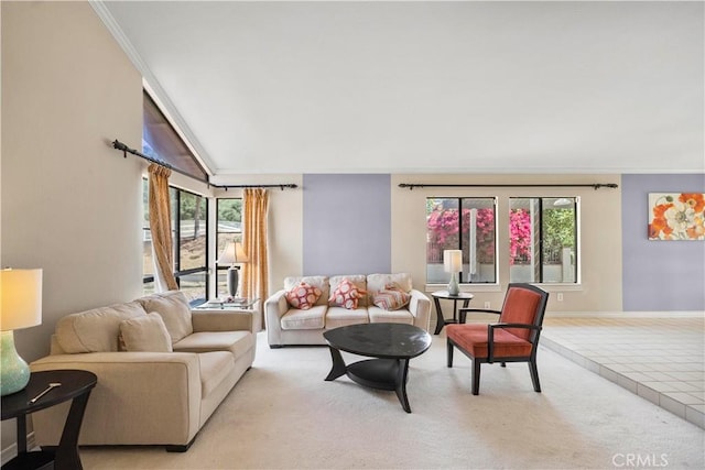 20905 Running Branch Rd, Diamond Bar, CA 91765 - carpeted living room featuring plenty of natural light, ornamental molding, baseboards, and tile patterned floors