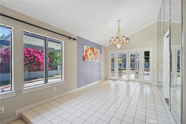 20905 Running Branch Rd, Diamond Bar, CA 91765 - empty room with a chandelier, plenty of natural light, crown molding, french doors, and baseboards