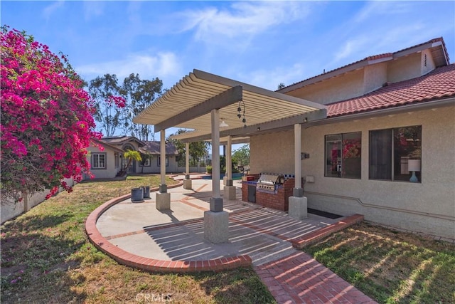 20905 Running Branch Rd, Diamond Bar, CA 91765 - view of grassy yard with an outdoor kitchen, a patio, and a pergola