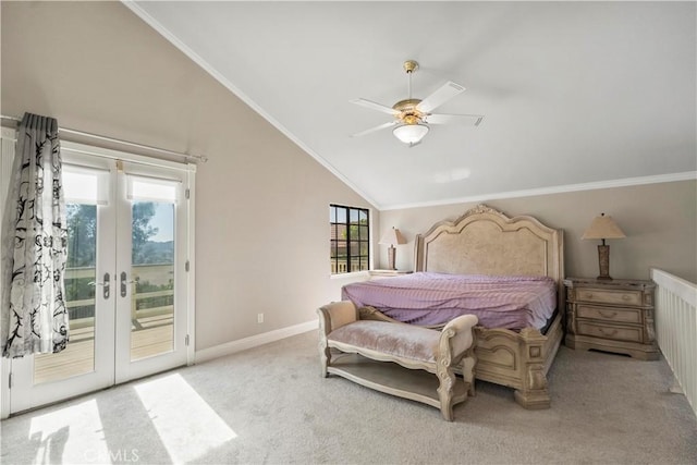 20905 Running Branch Rd, Diamond Bar, CA 91765 - bedroom featuring lofted ceiling, access to exterior, carpet flooring, crown molding, and baseboards
