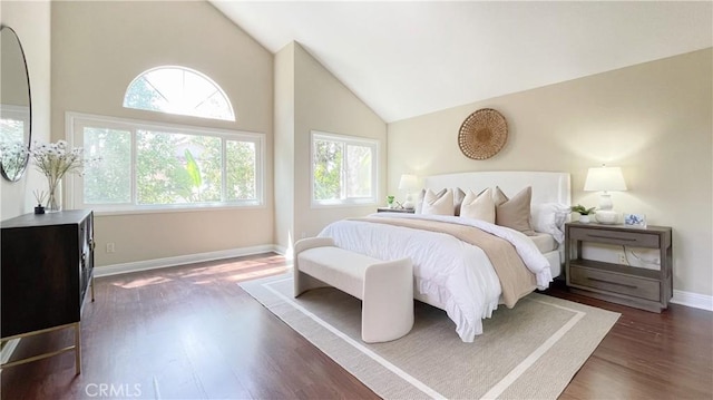 4 Salerno, Irvine, CA 92614 - bedroom with dark wood-style flooring and high vaulted ceiling