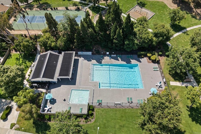 21905 Grovepark Dr, Saugus, CA 91350 - drone / aerial view of a pool