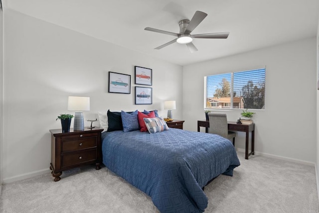21905 Grovepark Dr, Saugus, CA 91350 - bedroom featuring baseboards, light colored carpet, and a ceiling fan