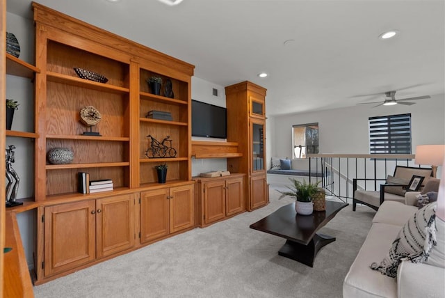 21905 Grovepark Dr, Saugus, CA 91350 - carpeted living room with recessed lighting and ceiling fan