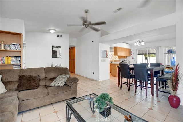 24880 Balestrieri Rd, Hemet, CA 92544 - living area with a chandelier, a ceiling fan, and light tile patterned floors