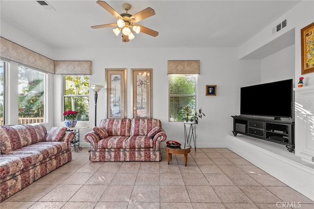 22440 Skylake Pl, Saugus, CA 91390 - living room with light tile patterned flooring and a ceiling fan