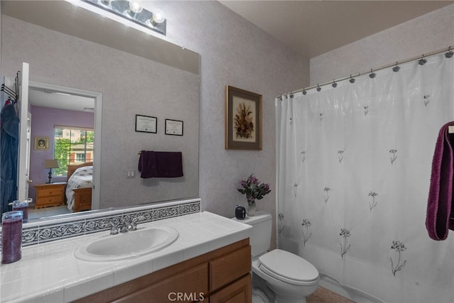22440 Skylake Pl, Saugus, CA 91390 - ensuite bathroom featuring vanity and shower / bath combo with shower curtain