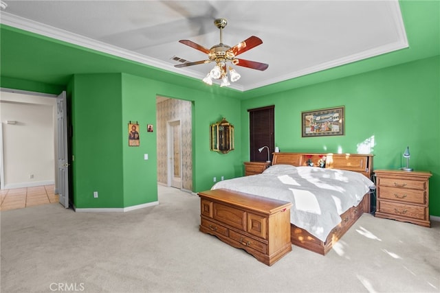 22440 Skylake Pl, Saugus, CA 91390 - carpeted bedroom with baseboards, ornamental molding, and ceiling fan